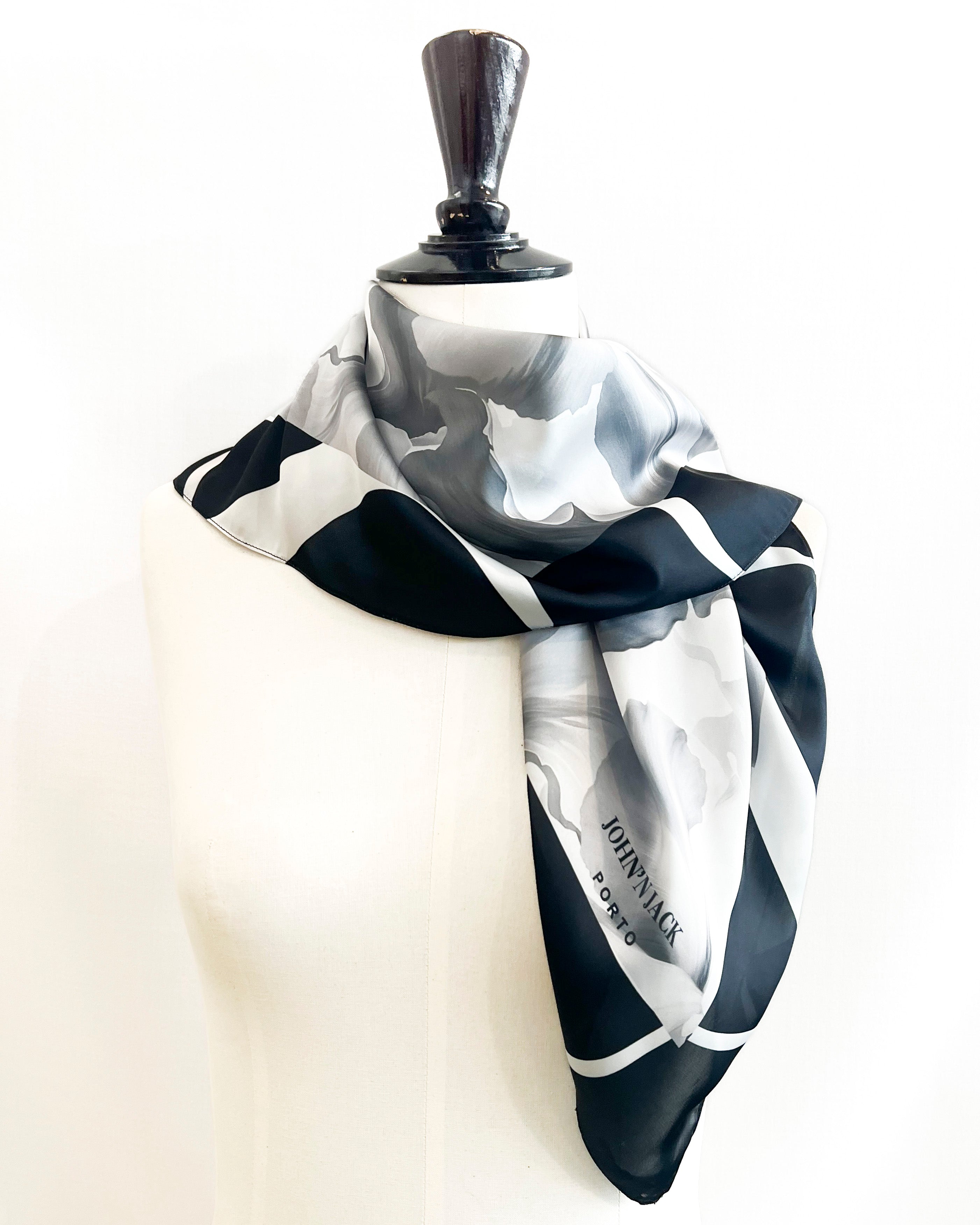 Large monochrome "orchid" scarf