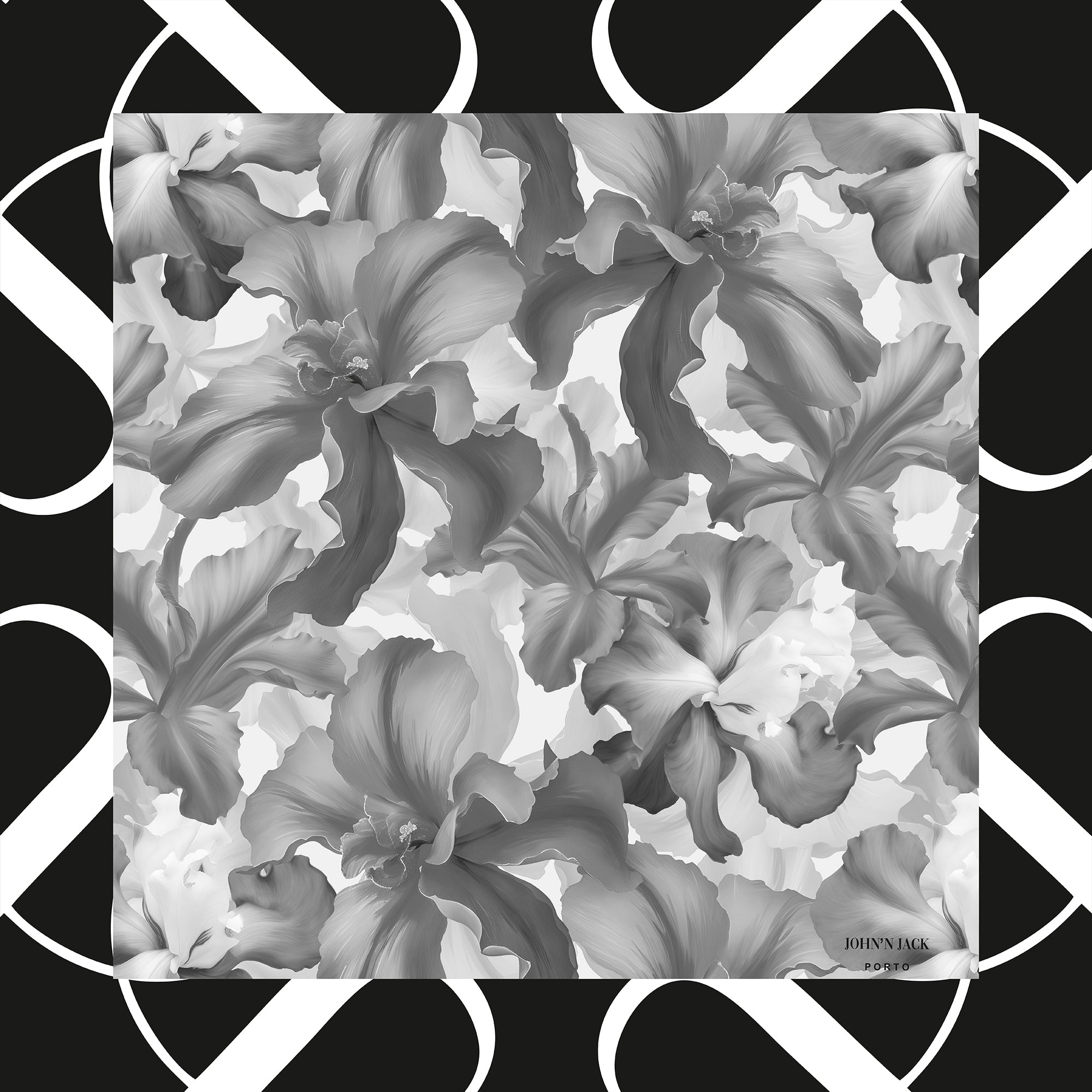 Large monochrome "orchid" scarf